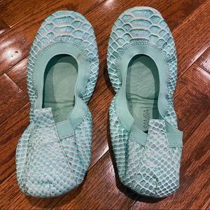 Yosi Samra Samara Teal Snakeprint Foldable Flats